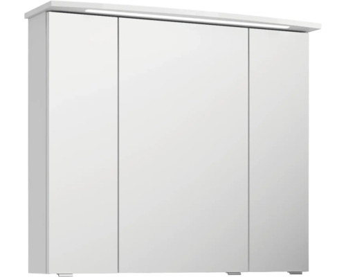 Badkamermeubelset Pelipal serie 4010, afmetingen (B x H x D): 84 x 200 x 45 cm, fronten in hoogglans wit. 4-delige badkamermeubelset bestaande uit een witte keramische wastafel, badmeubel en spiegelkast met ledverlichting.