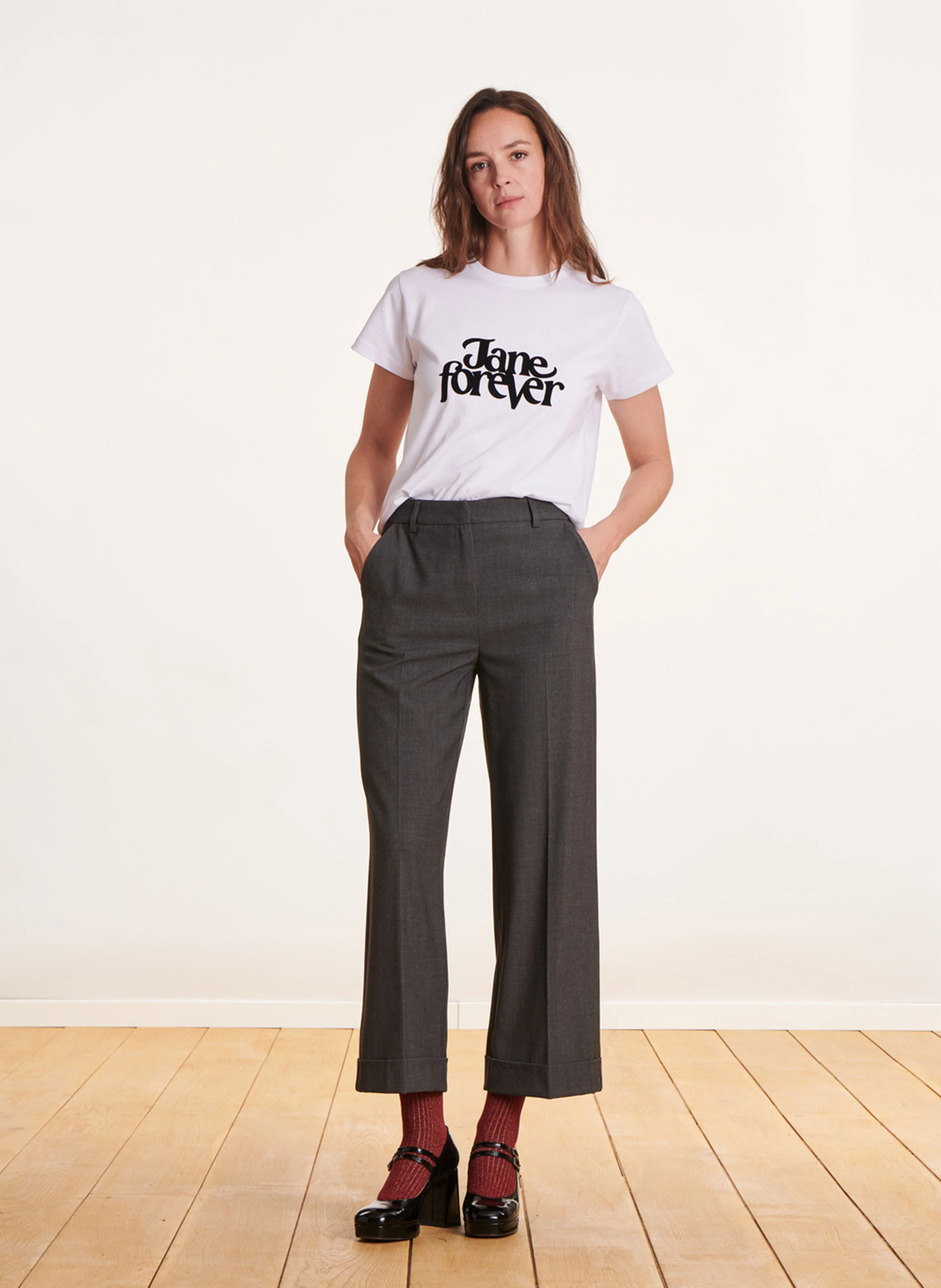 Pantalon large à revers | Gris