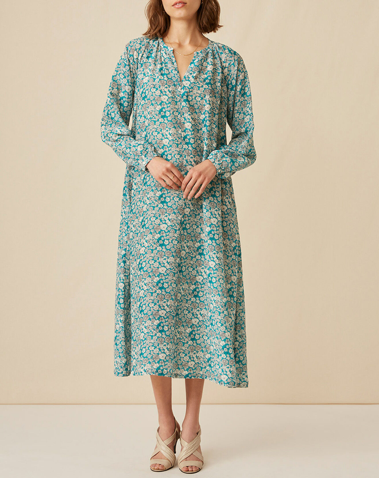 Harris Wilson Robe en Soie mélangée Evi imprimée marguerite turquoise
