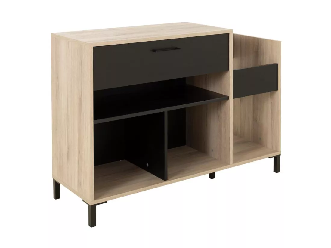 Meuble vinyles JAZZY - Avec rangements - Coloris : chêne et noir