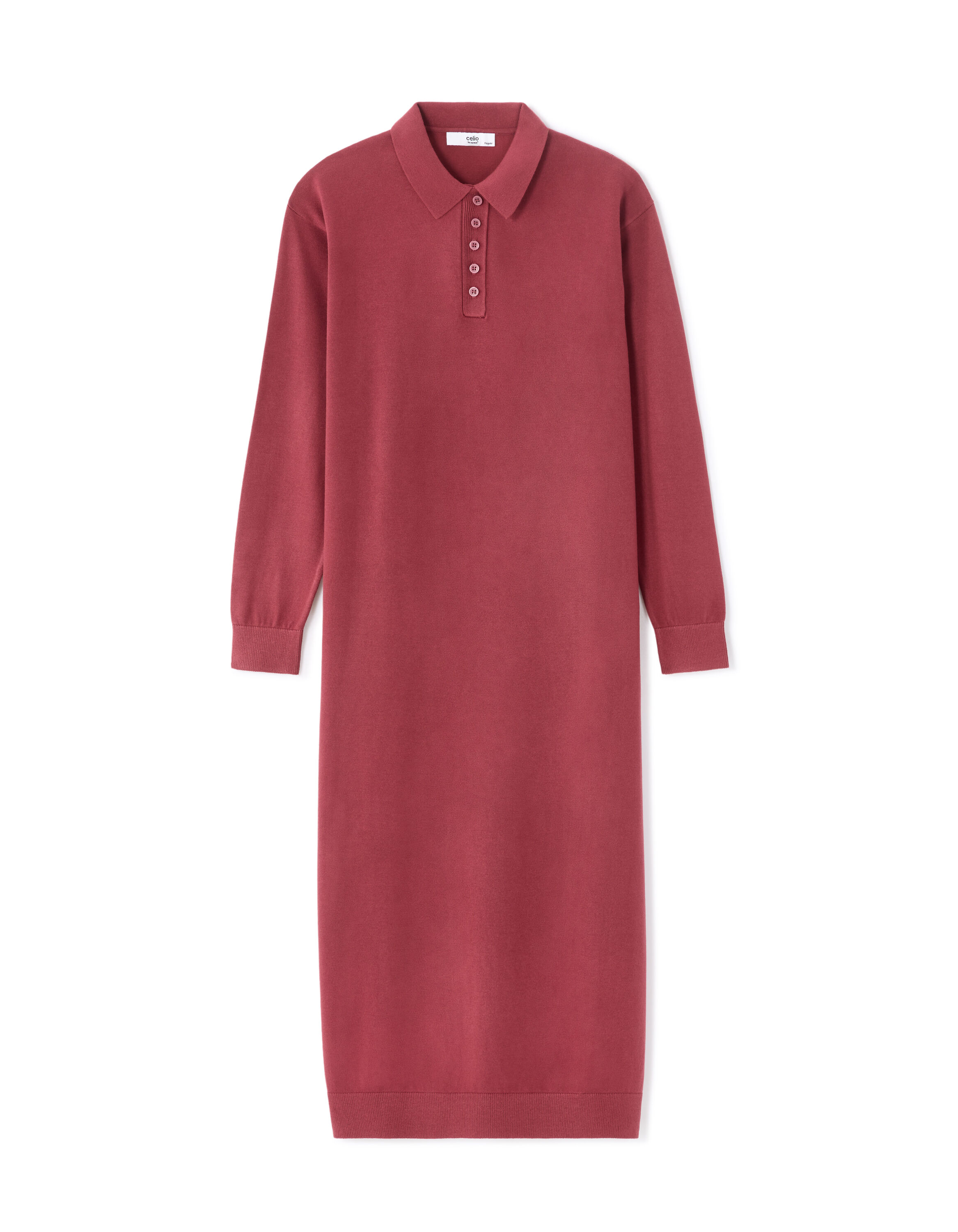 Robe pull col polo manches longues - rose