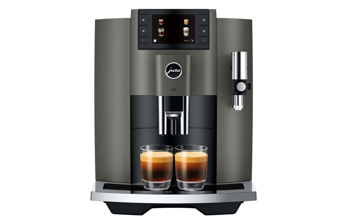 Kaffeevollautomat E8 Dark Inox (SC)<br>Zweitassen-Vollautomat für 17 verschiedene Kaffee- und Milchgetränke