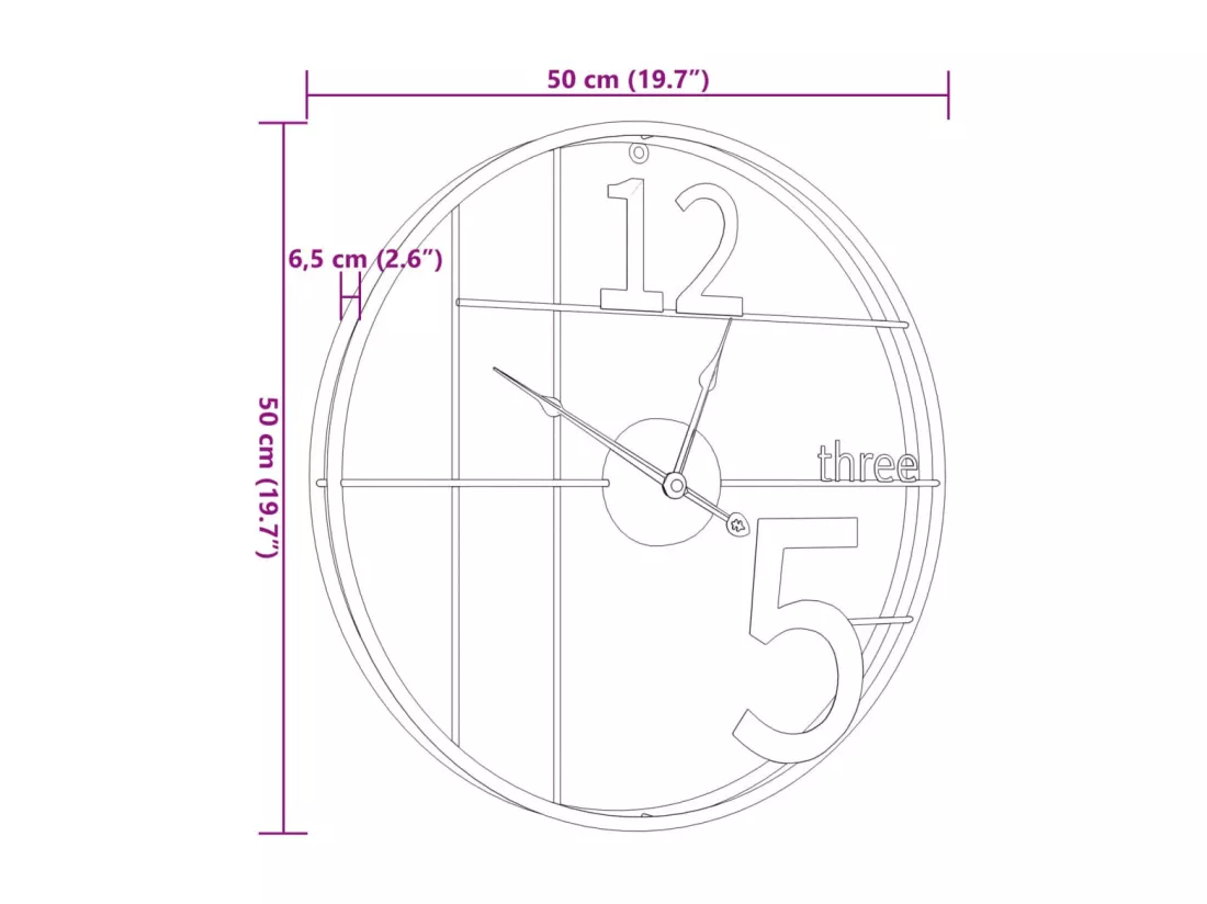 Horloge murale doré Ø50 cm fer