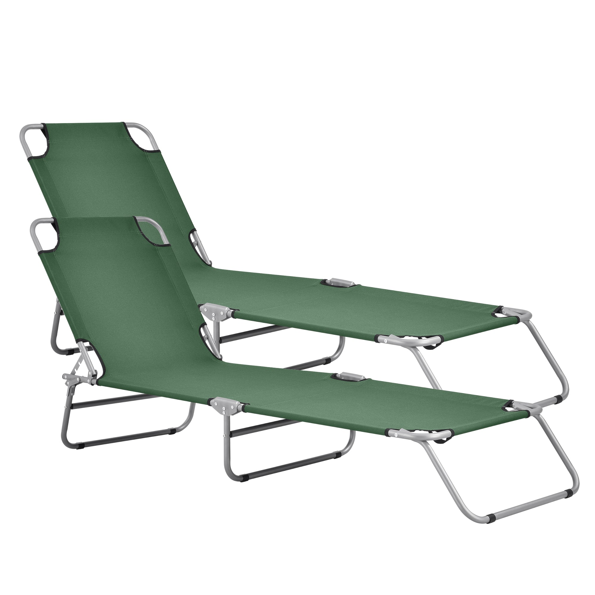 Lot de 2 transats inclinables acier polyester argenté mat vert foncé