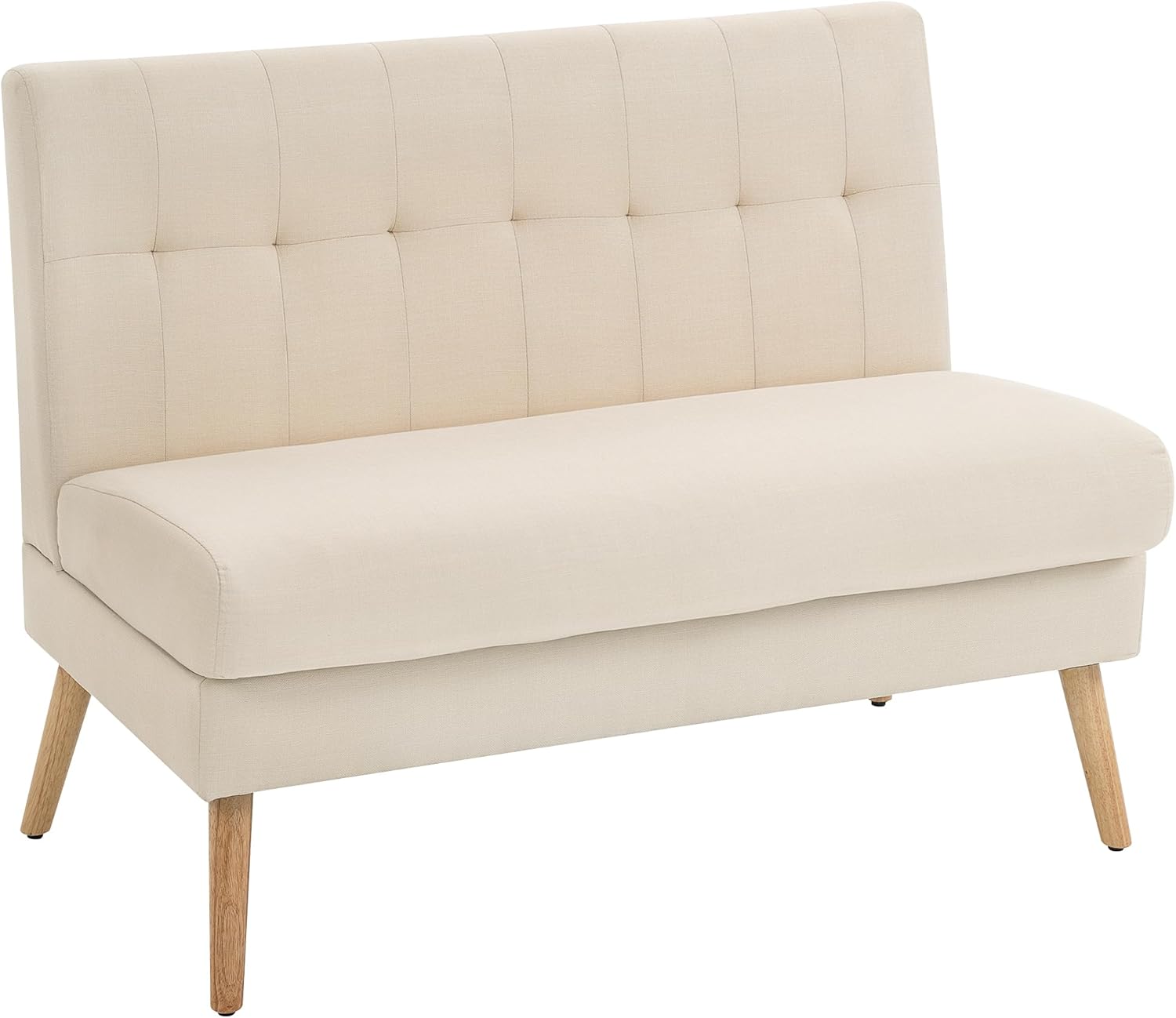 HOMCOM Sofa 2 Sitzer Couch mit Leinenoptik, Getuftete Rückenlehne Kleine Polstersofa Modern 118 cm Gepolstert Doppelsofa mit Holzbeine für Wohnzimmer, Kleine Räume, Beige