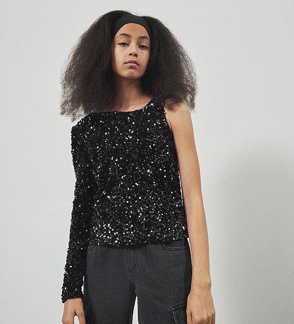 LMTD Top - NlfGlam - One Shoulder Short Top - Blåck