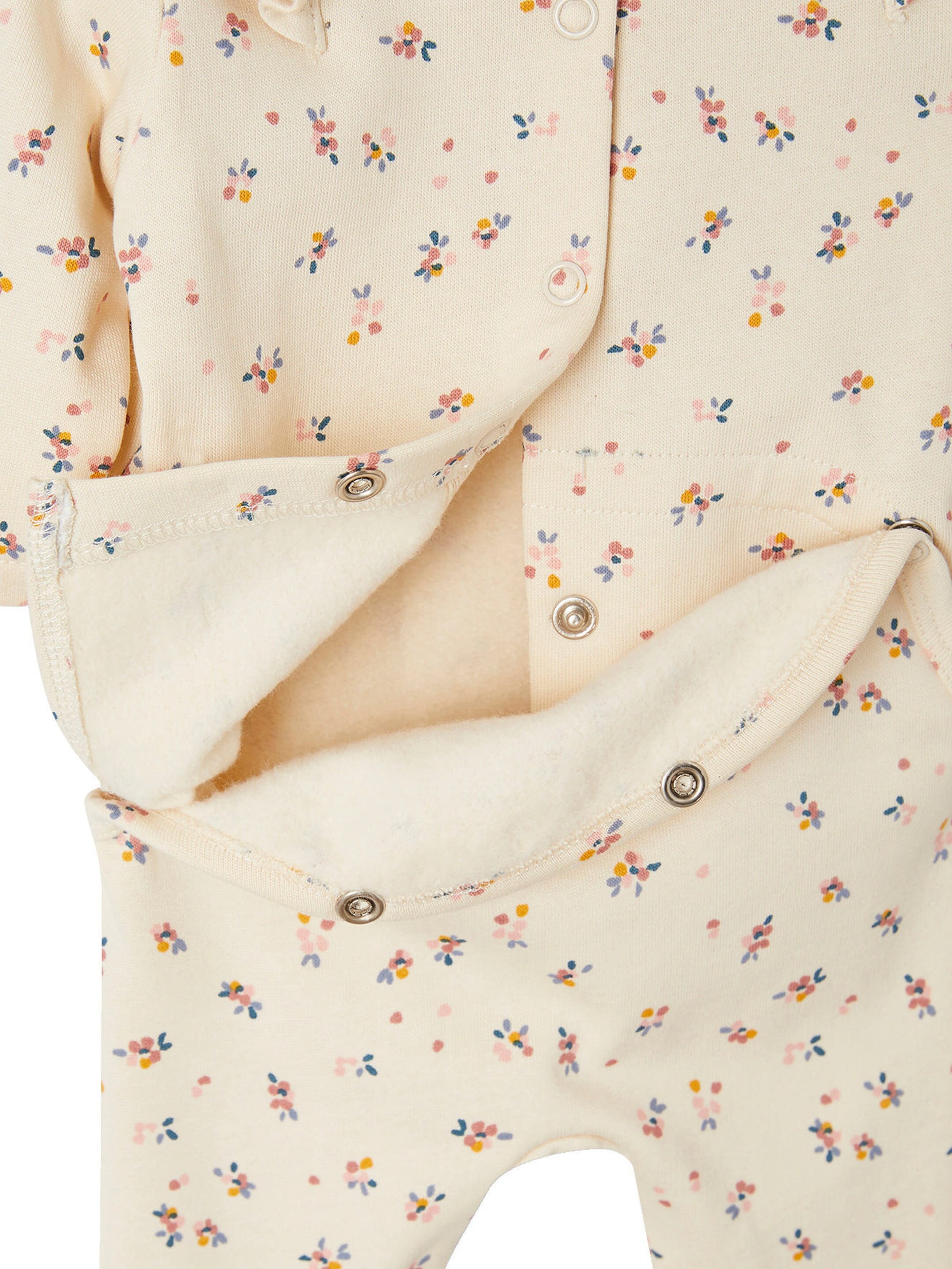 Vertbaudet Baby Strampler mit Rüschen & Blumen, Öffnung hinten wollweiß