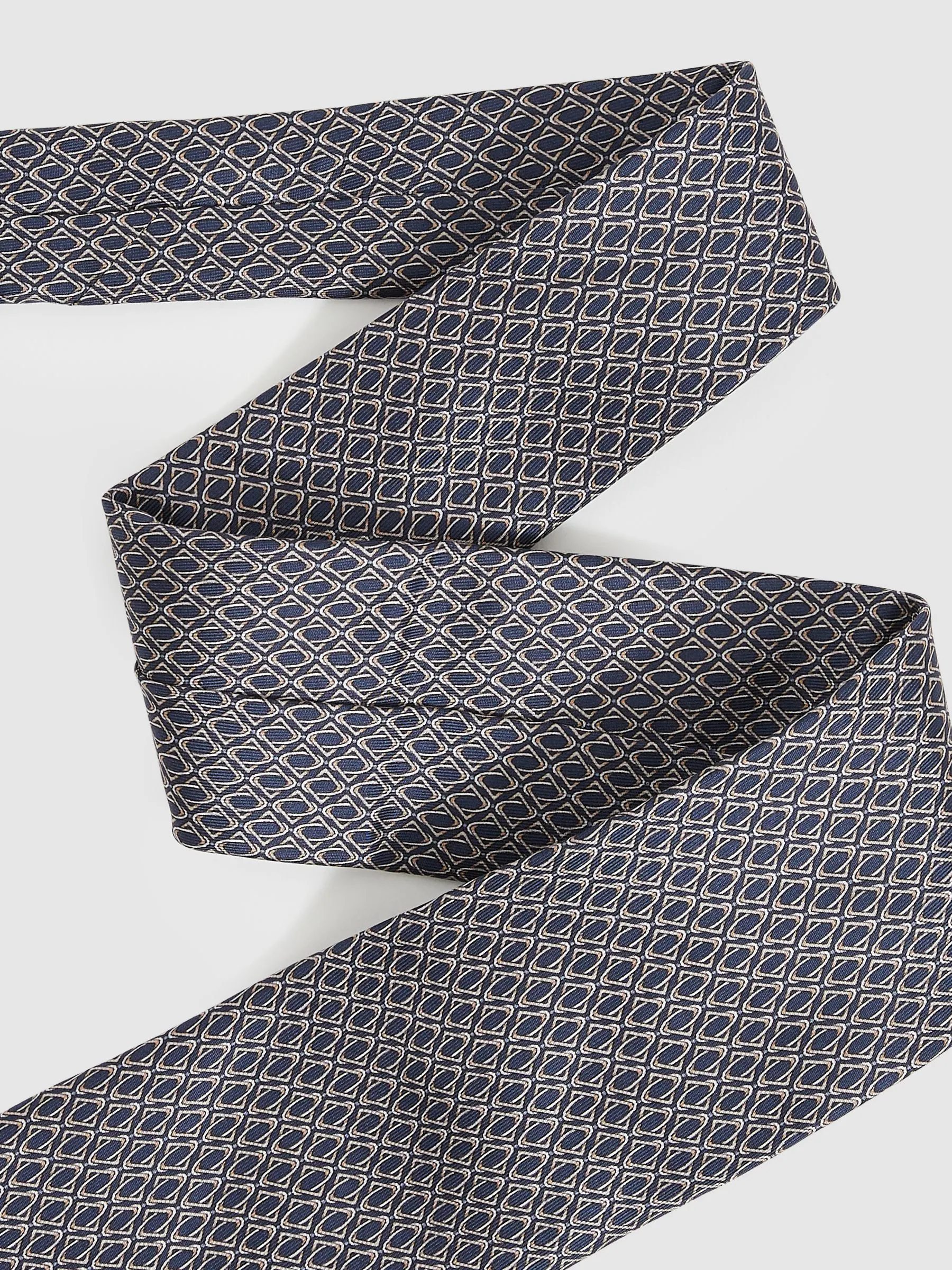 Marineblauw - Reiss Caruso Silk Geometric-Print Tie