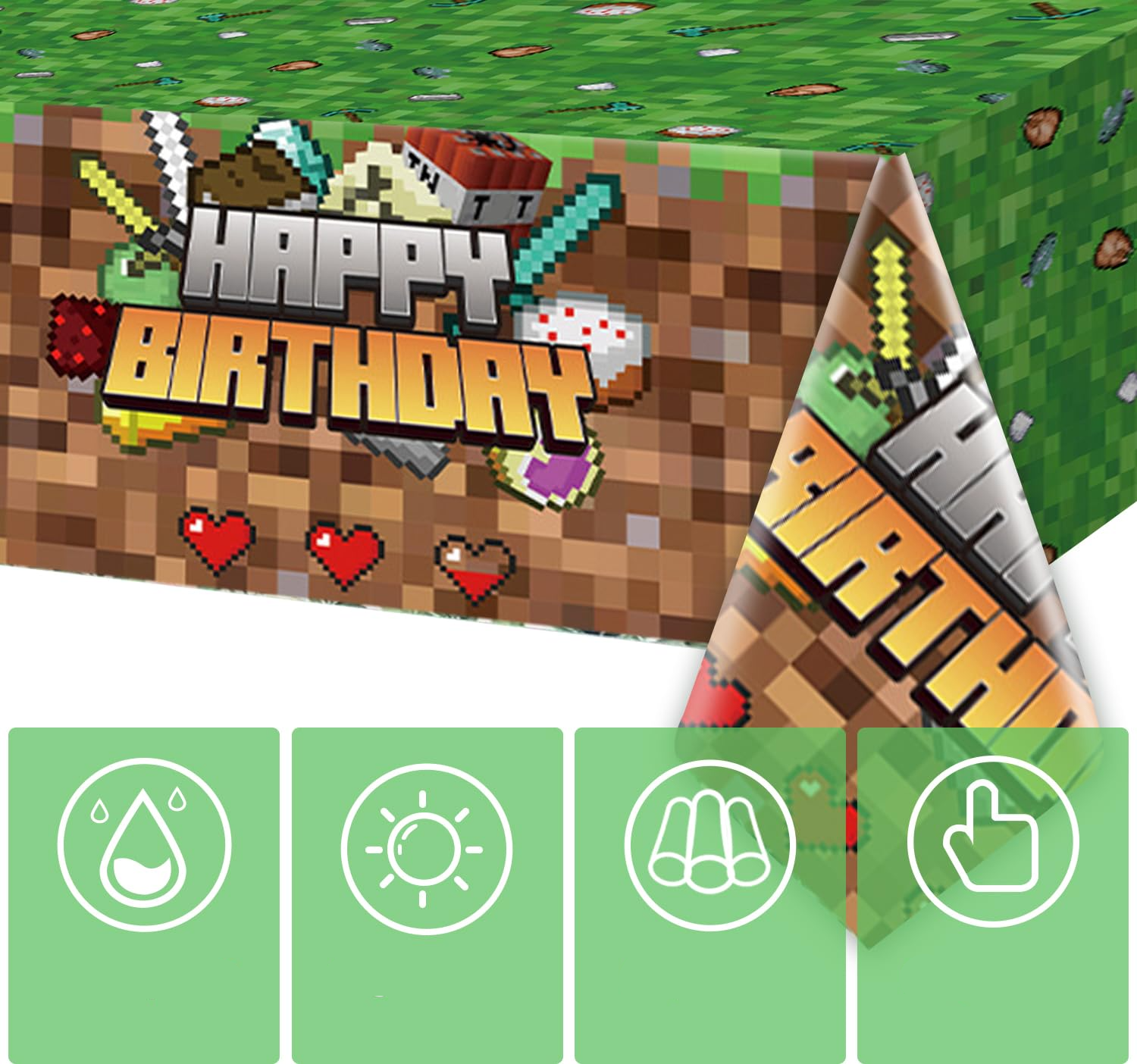 (80-tlg. Set) Happy Birthday Einweg Geschirr Party Tisch Deko inkl. Teller / Besteck / Tischdecke / Girlande - Computerspiel