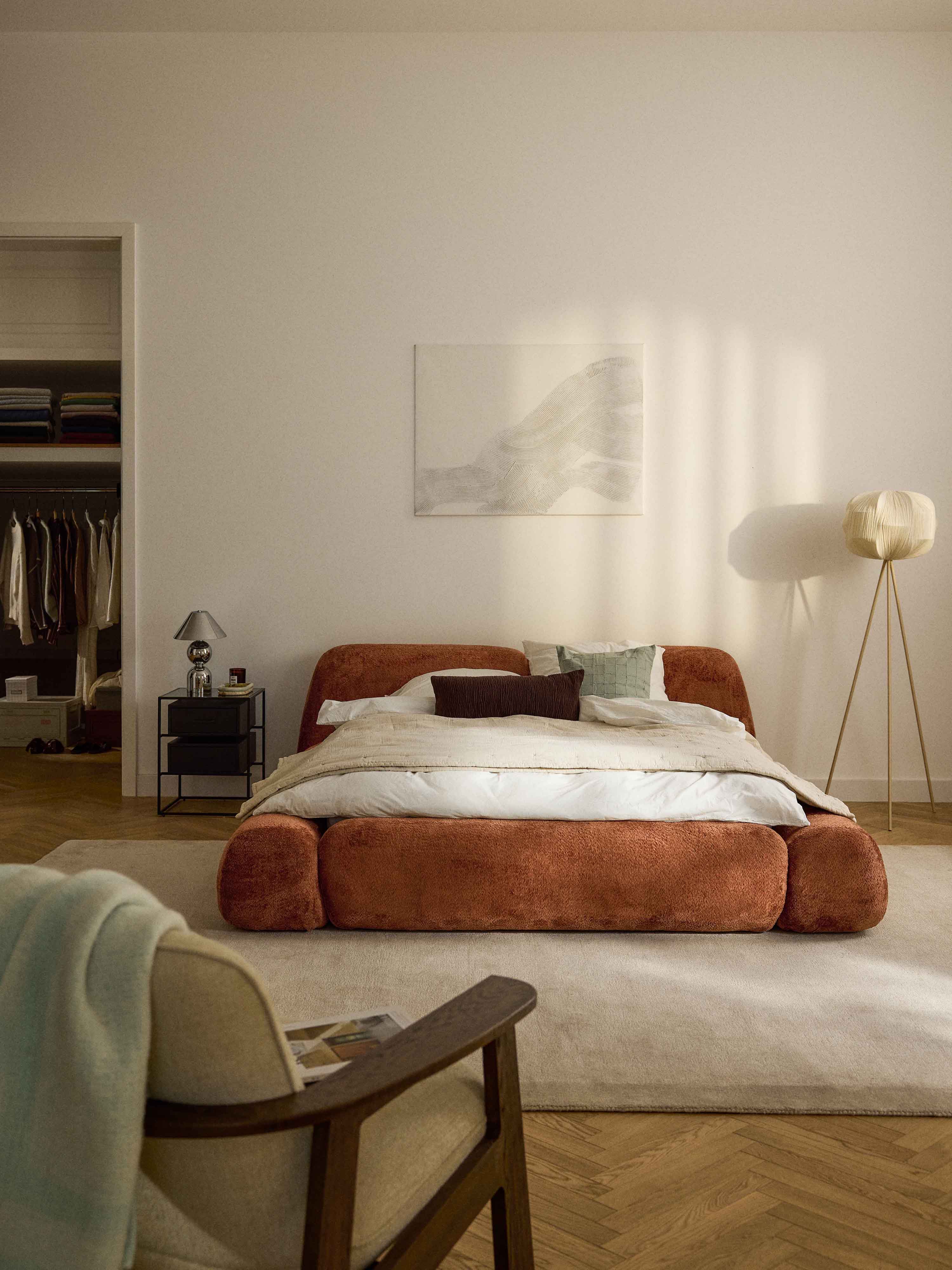 Gestoffeerd teddy bouclé bed Wolke met opbergruimte