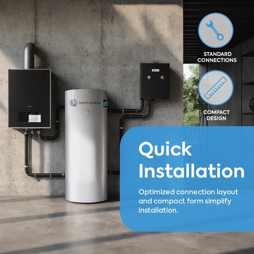 TECHGLOBE - Pufferspeicher aus Edelstahl - 6/4 Zoll Anschlüsse - mit 50 mm Isolierung - Boiler (200 L)