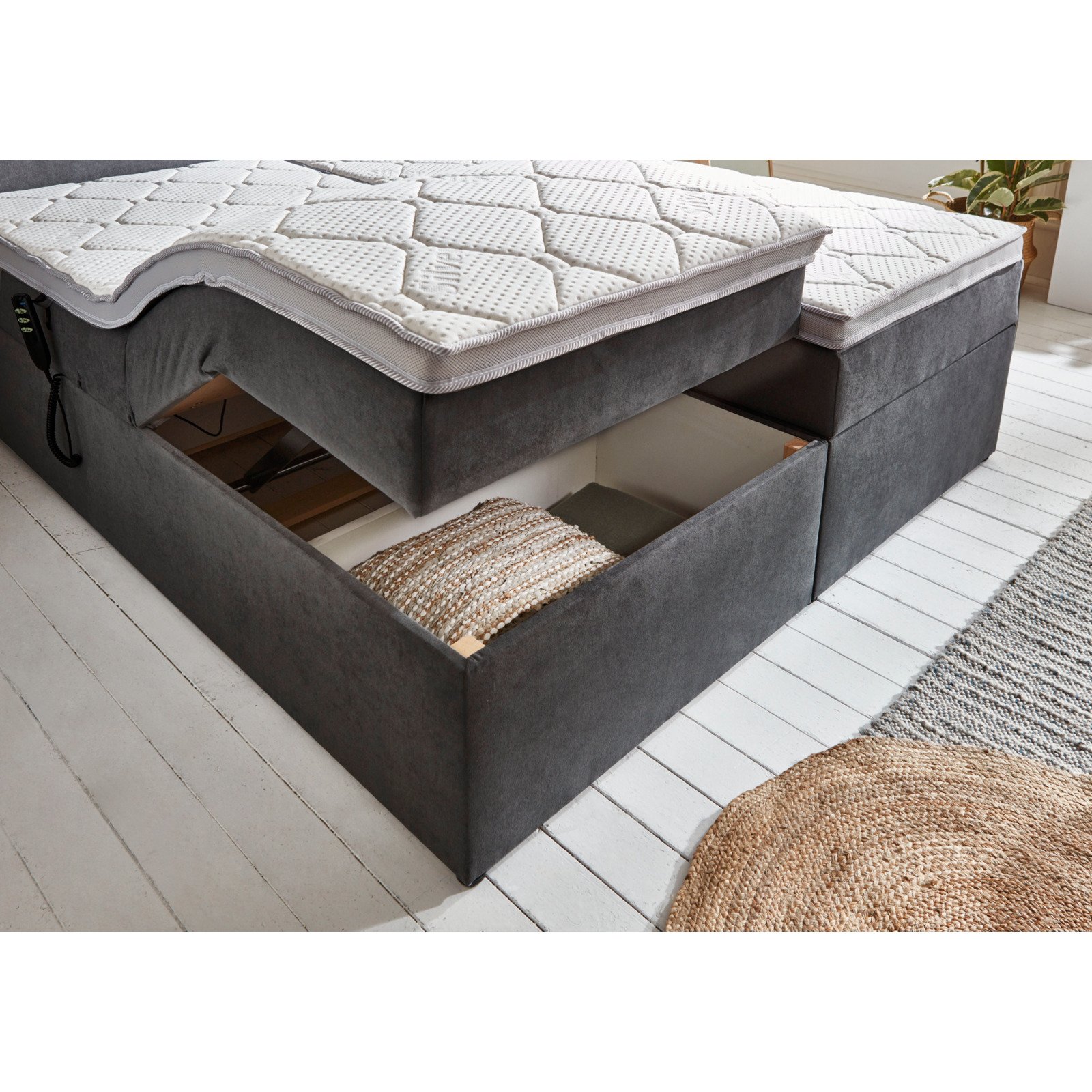 Boxspringbett Martin Stoff dunkelgrau 180 x 200