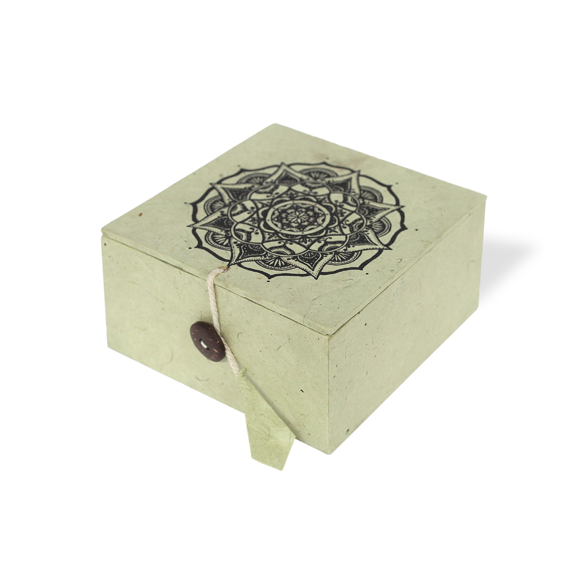 Lokta Box Mandala, weiß, schwarz, T 11 cm, B 11 cm, H 5,5 cm von fischer's lagerhaus