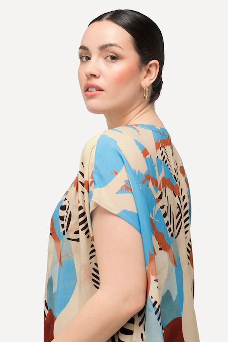 Longbluse, Palmen, Oversized, Rundhals, ärmellos
