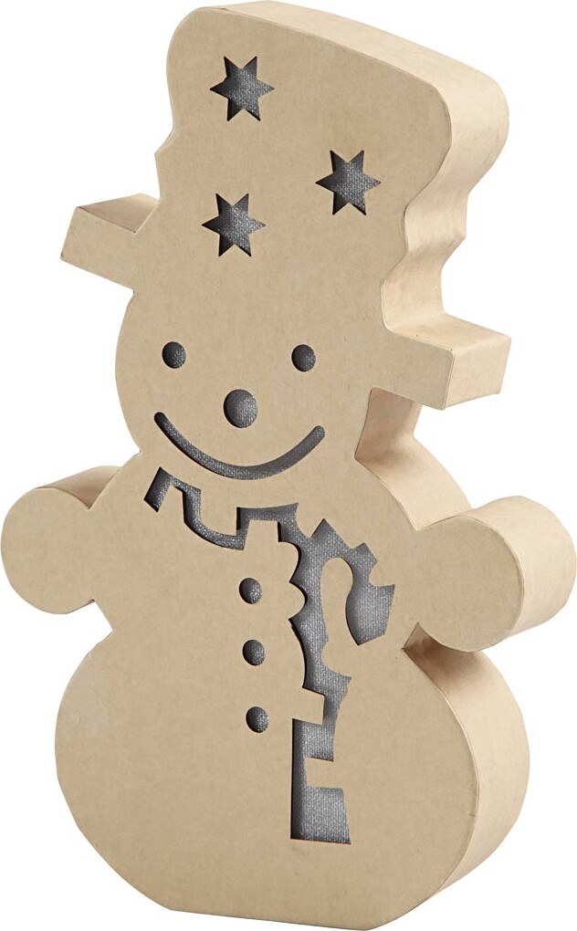 Papfigur Med Indbygget Lys - Snemand - H 27 CM - D 4 CM - B 17,5 CM - 1 Stk