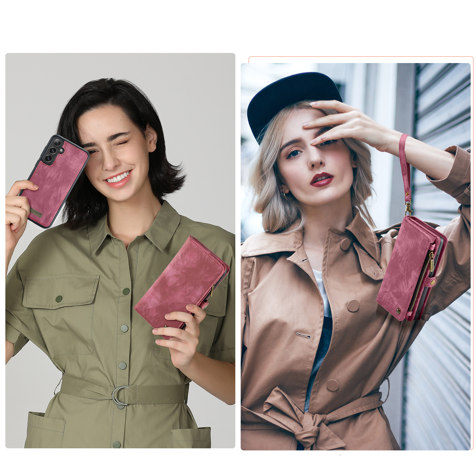 Samsung Galaxy S24 FE 2in1 Leder Tasche   Magnet Hardcase Karten Etui - Rot