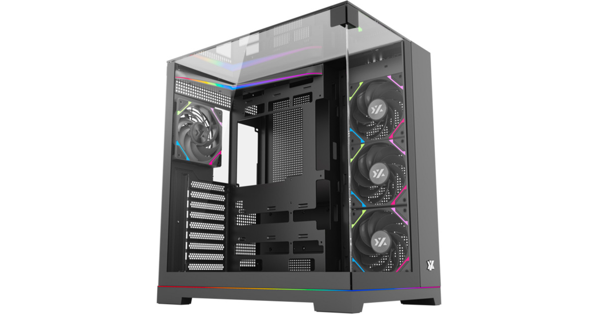 XYZ PC GearTesseract A-RGB midi tower behuizing  (Zwart | 2x USB-A | 1x USB-C | RGB | Tempered Glass)