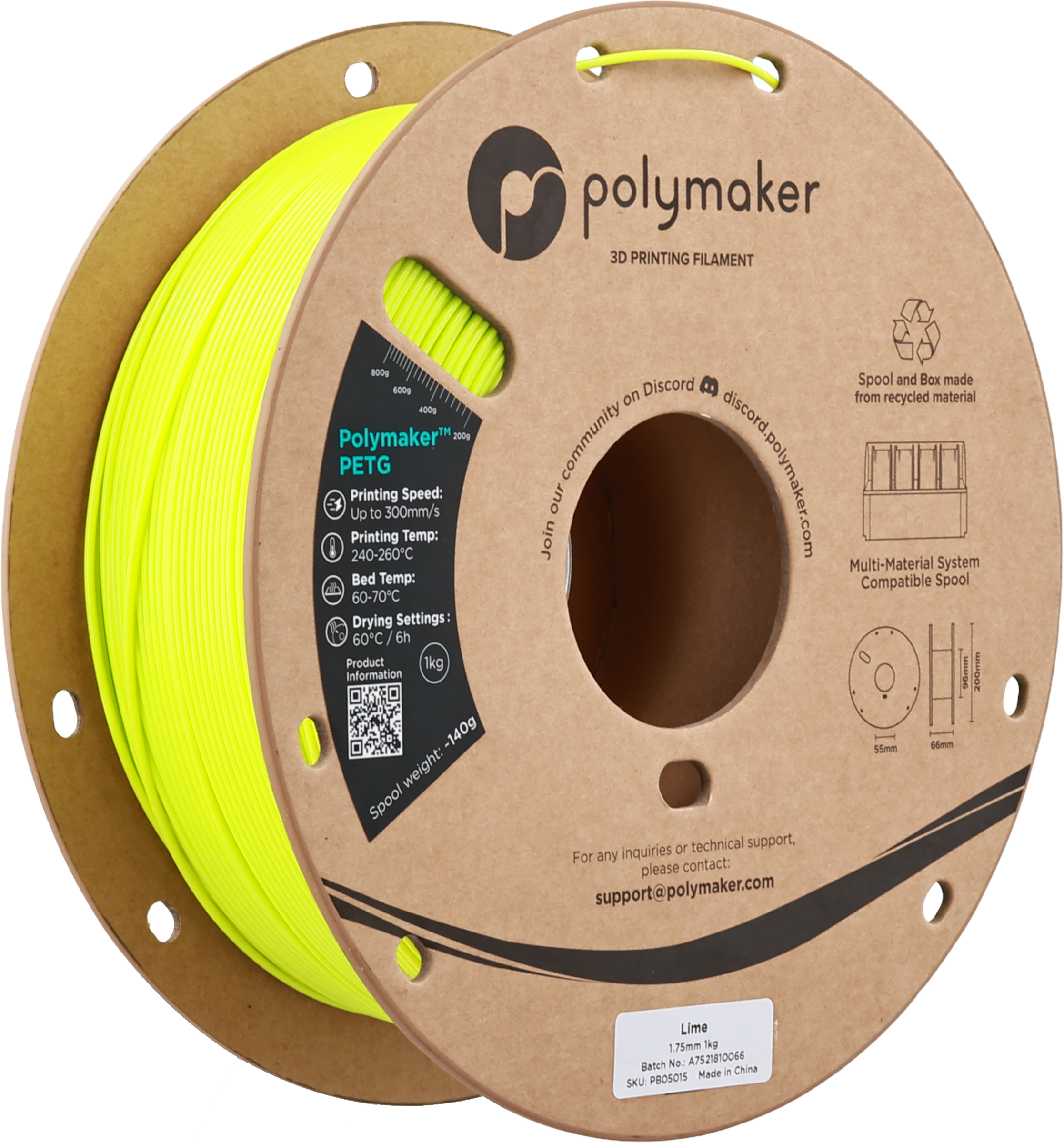 Polymaker  PETG Lime, 1,75 mm / 1000 g    Robustes PETG optimiert für High Speed Druck in Lime