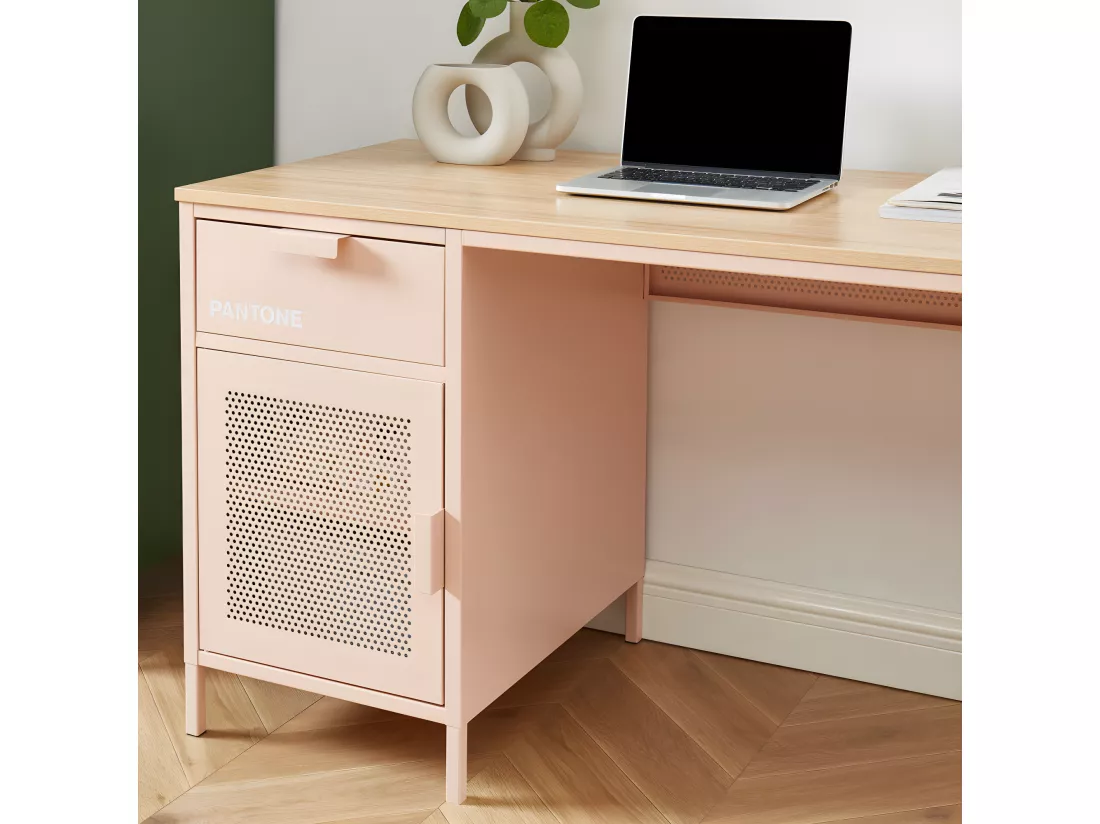 Nino - Bureau 1 porte 1 tiroir en métal PANTONE L120cm - Rose blush