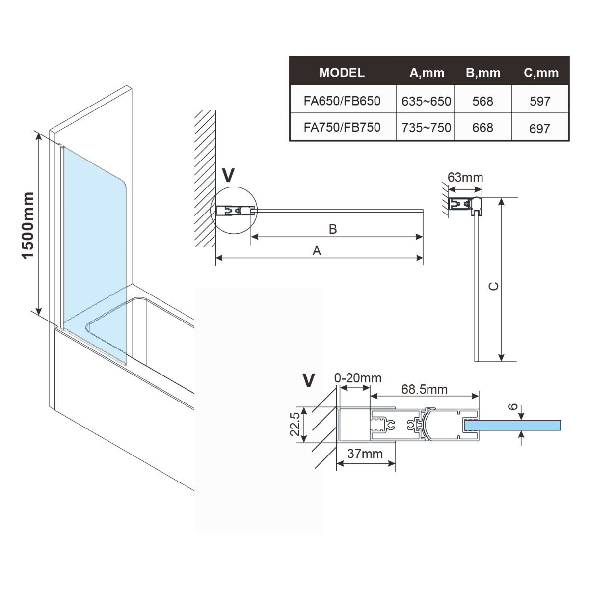 Polysan Rota draaibare badwand 75x150cm chroom