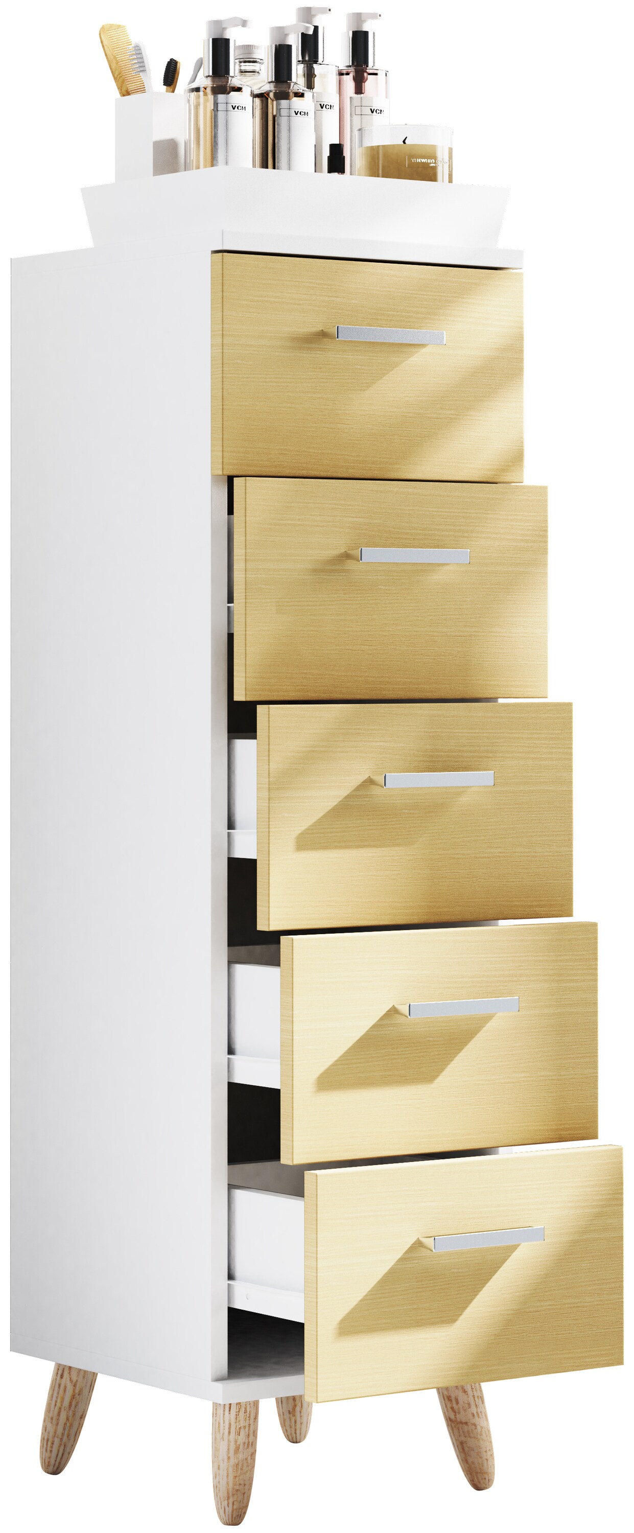 VCM Badmöbel Midischrank Badregal Badschrank Badezimmer Kommode 5 Schubladen Landos M