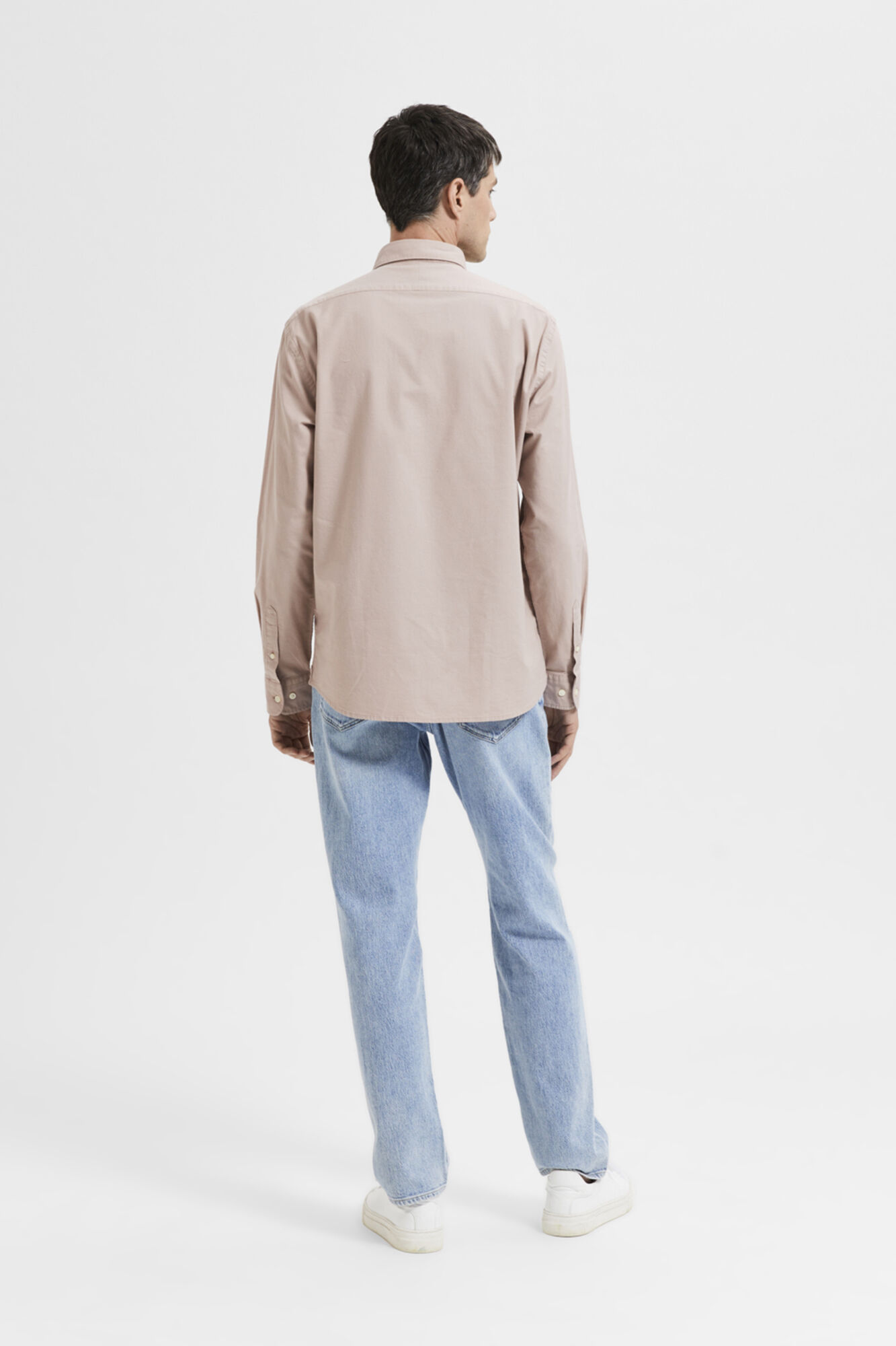 Camisa de manga comprida com bolso, 100% algodão - Cinza