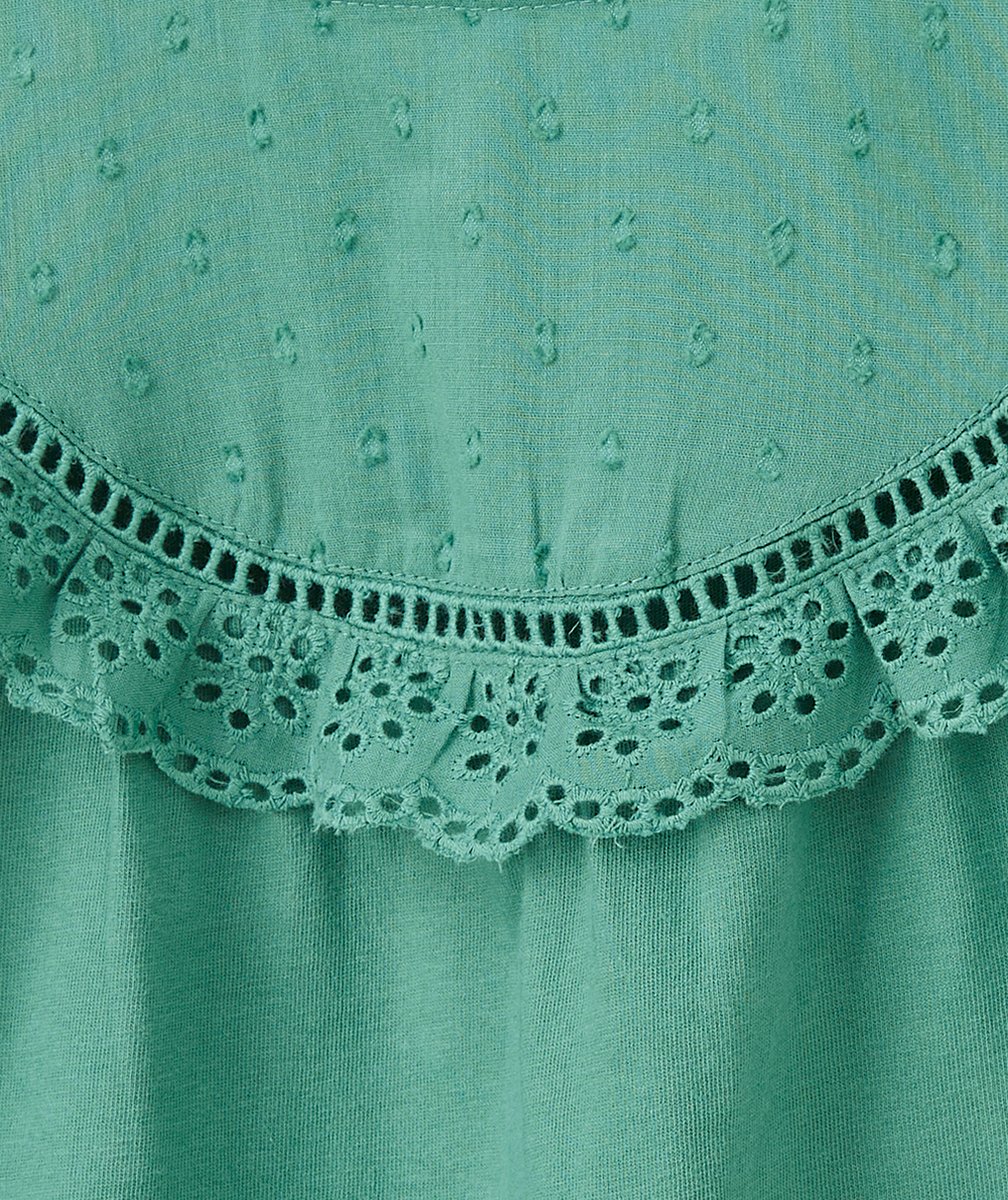 T-SHIRT BÉBÉ FILLE EN COTON VERT AVEC BRODERIES