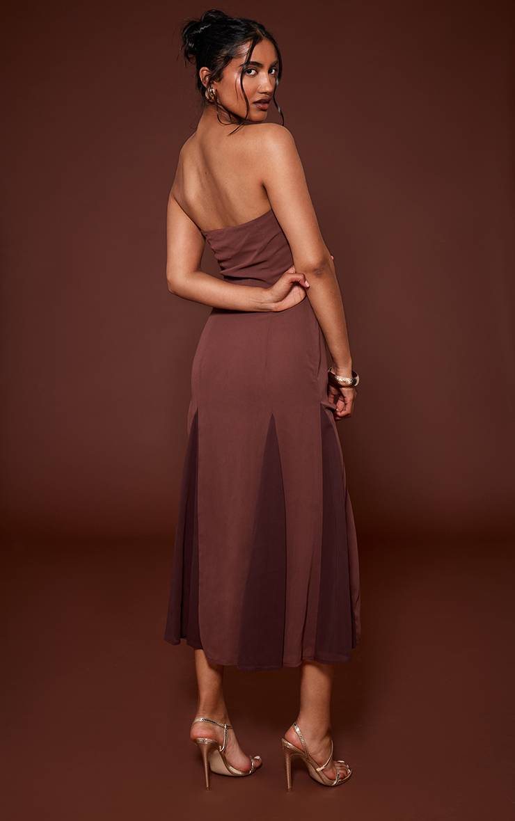 Marron Robe Mi-longue Bustier À Godets Chocolat
