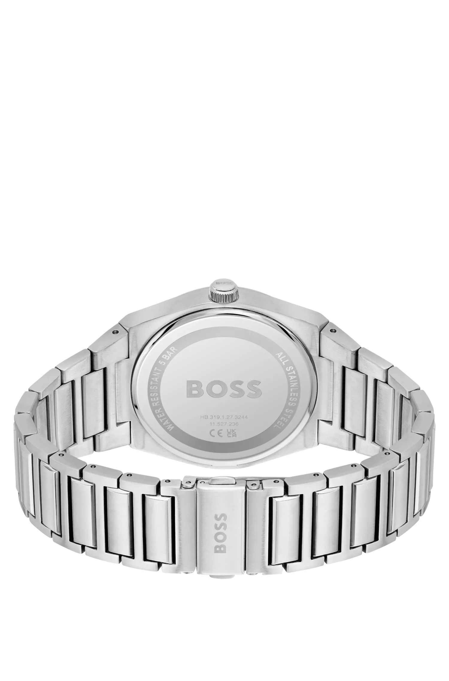 Relógio BOSS com mostrador preto e verde e pulseira de elos.