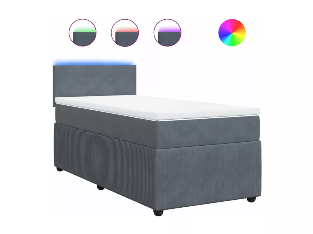 Sommier à lattes de lit et matelas Gris foncé 90x190 cm Velours