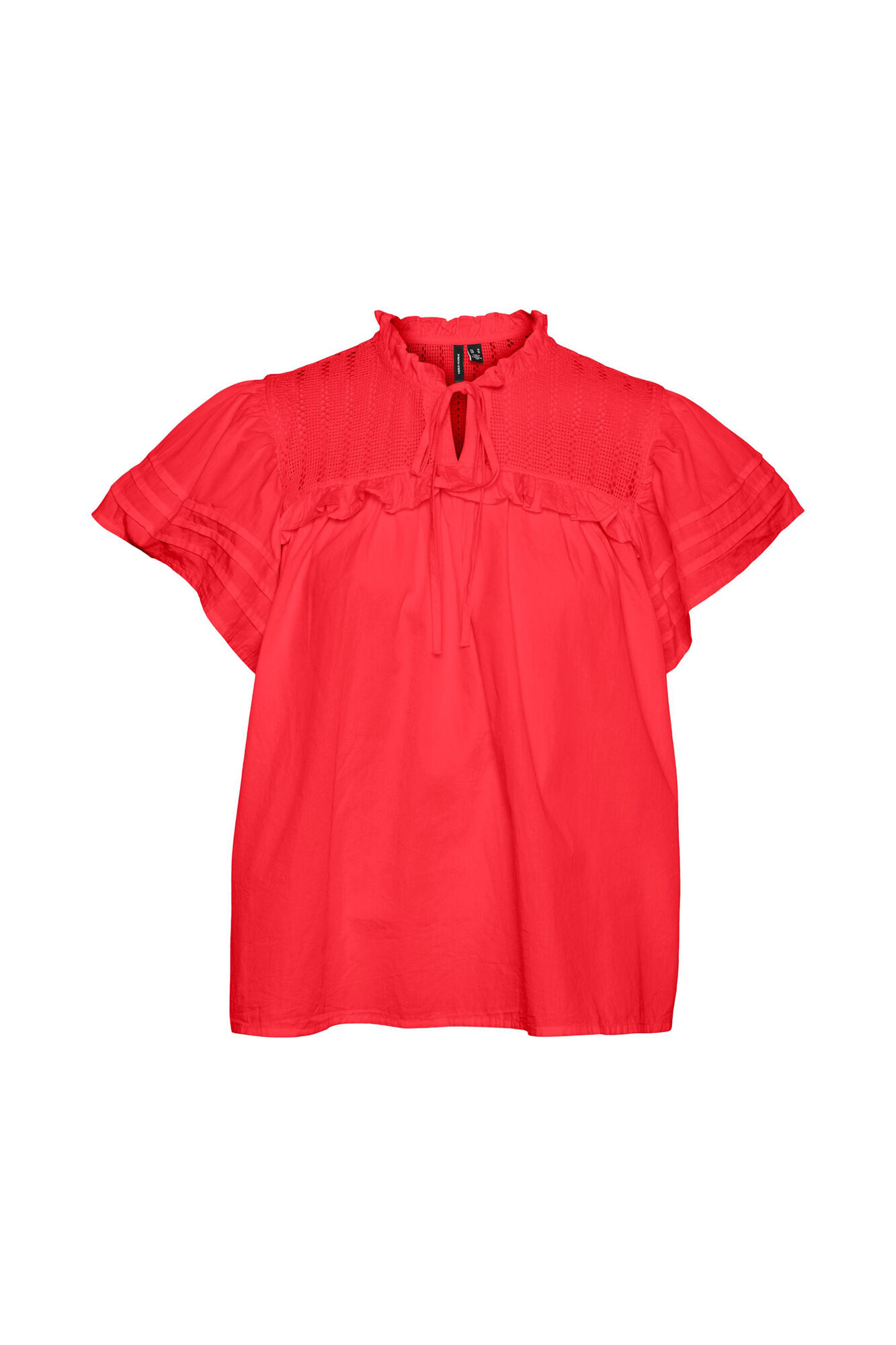 Blusa de manga curta com gola fechada - Vermelha