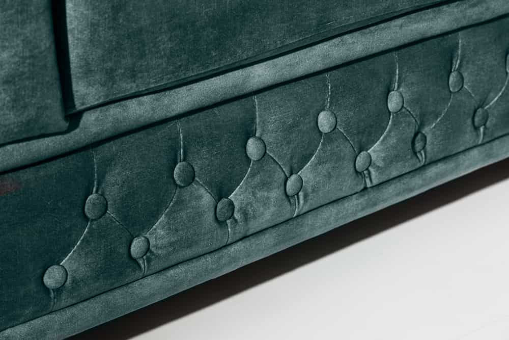 Chesterfield 3-Sitzer Sofa 205cm petrol Samt Federkern Goldnieten Knopfheftung