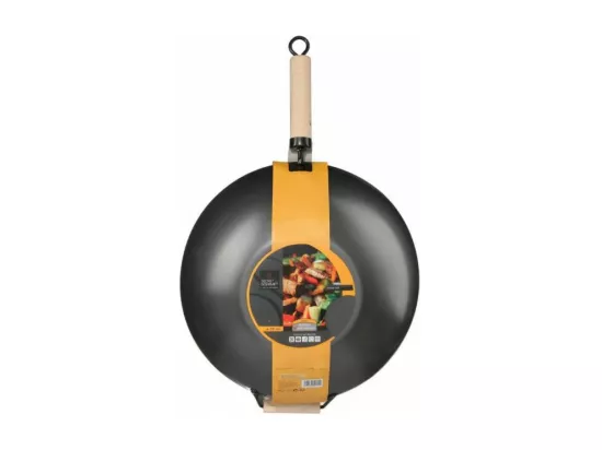 Wok en acier - D. 35 cm - Manche en bois