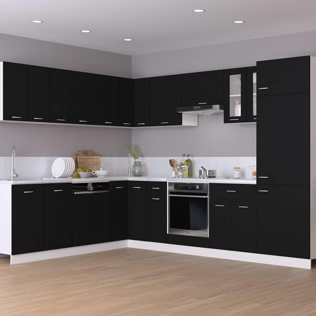 vidaXL Kühlumbauschrank Lyon Schwarz 60x57x207 cm Holzwerkstoff, Gastronomieschrank, Gastro Möbel, Küchenmöbel, Aufbewahrungsschrank