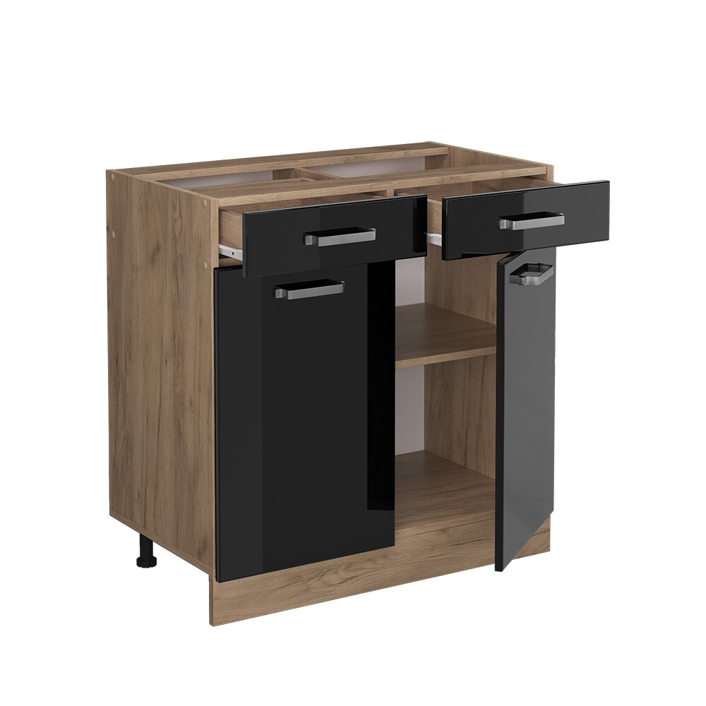 Vicco Schubunterschrank Küchenschrank R-Line Solid Eiche Schwarz 80 cm modern