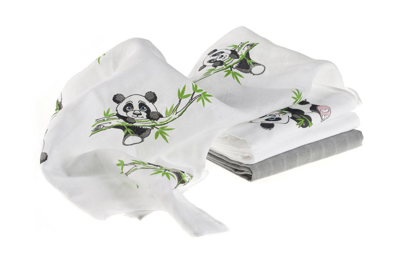 Mulltuch 4-er Set 70 x 70 cm Grün und Weiss PandaMulltücher 70 x 70 cm Grün / Weiss Panda