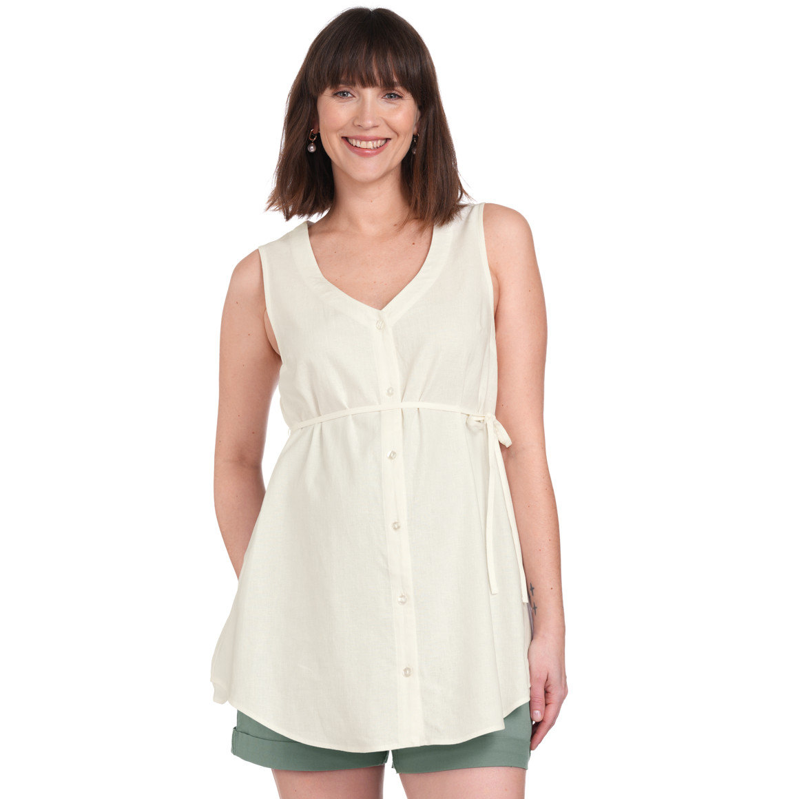 Gina Mama Damen Leinen-Umstands-Bluse unifarben weiss