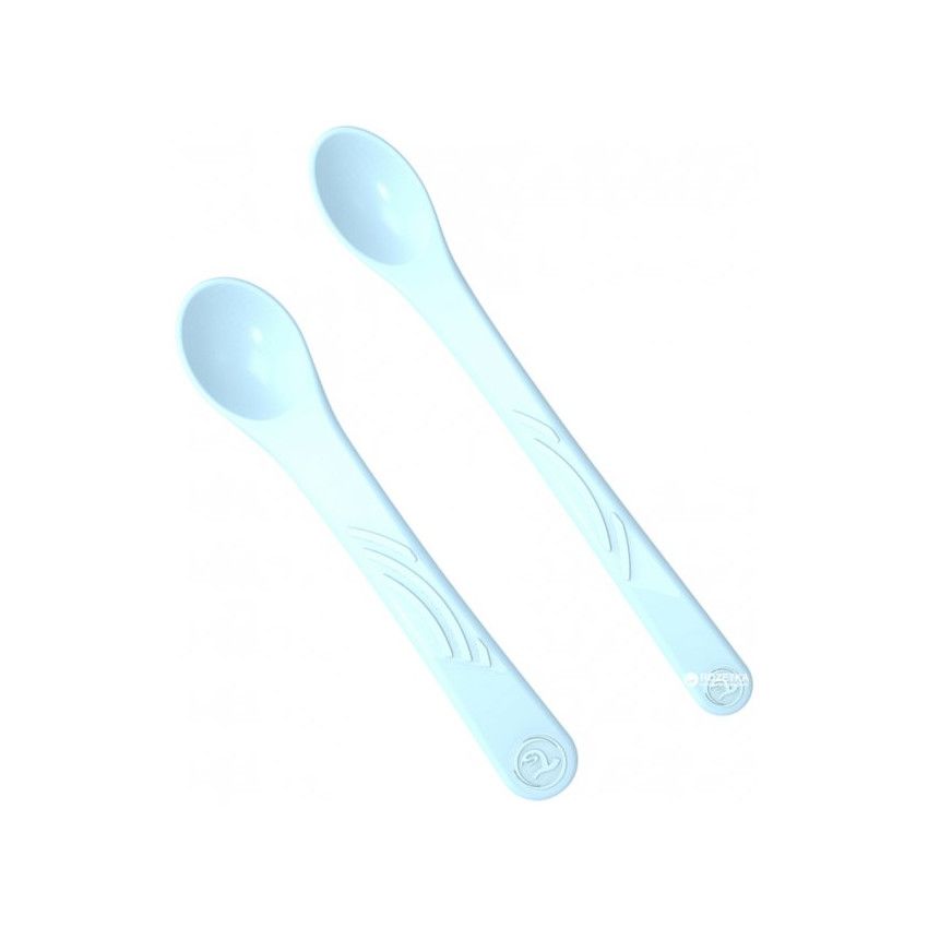 COUVERTS LOT DE 2 CUILLERES D'ALIMENTATION DROITES BLEU PASTEL-6M+ - Ecru