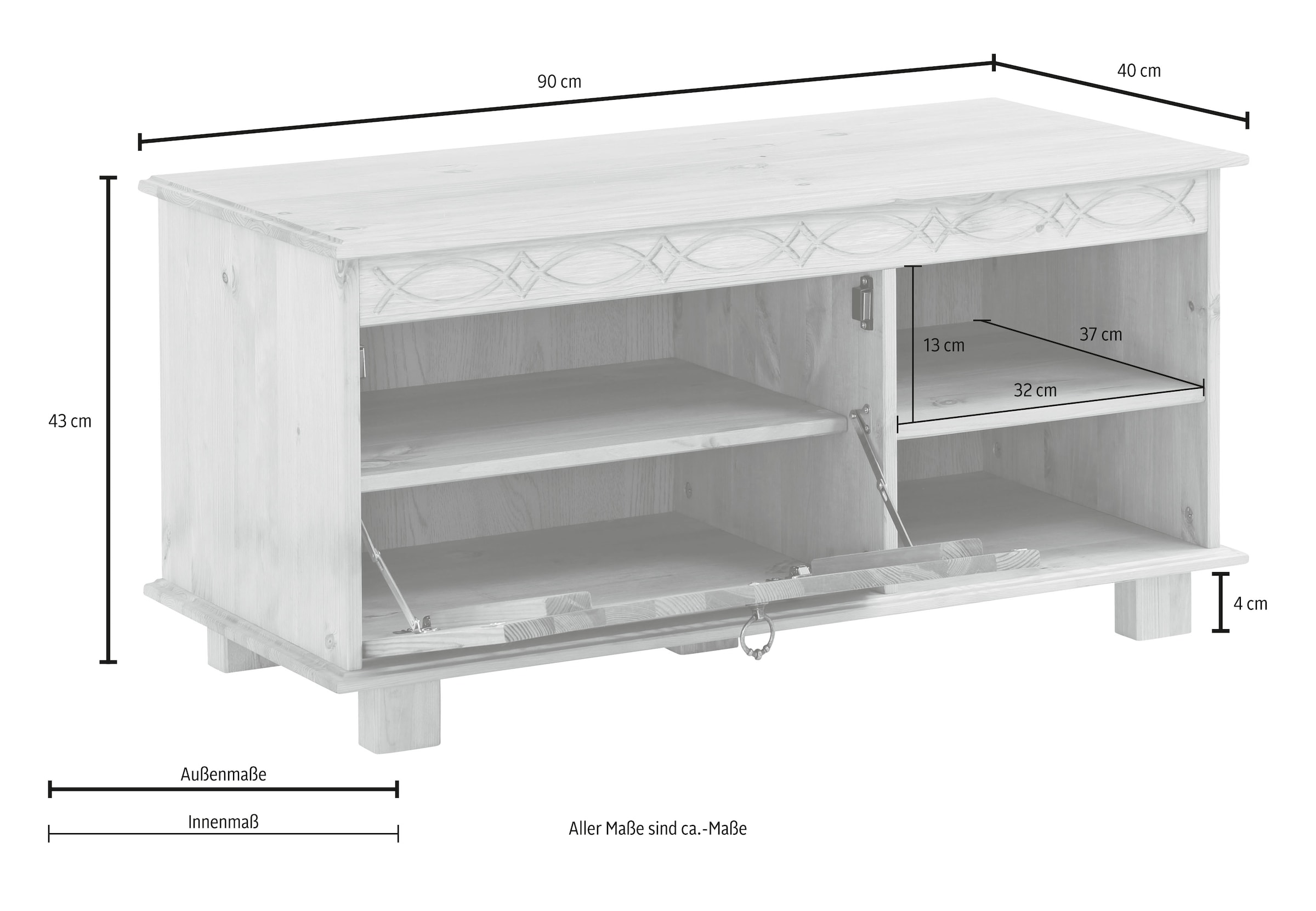 Home affaire Schuhbank »Indra« aus massiver Kiefer, FSC®, Breite 90 cm, dezentes Ornament