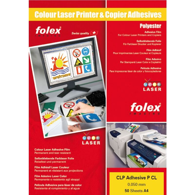 Folex selbstklebende Laserfolien, CLP Adhesive P CL, 50 Stück, transparent, A4
