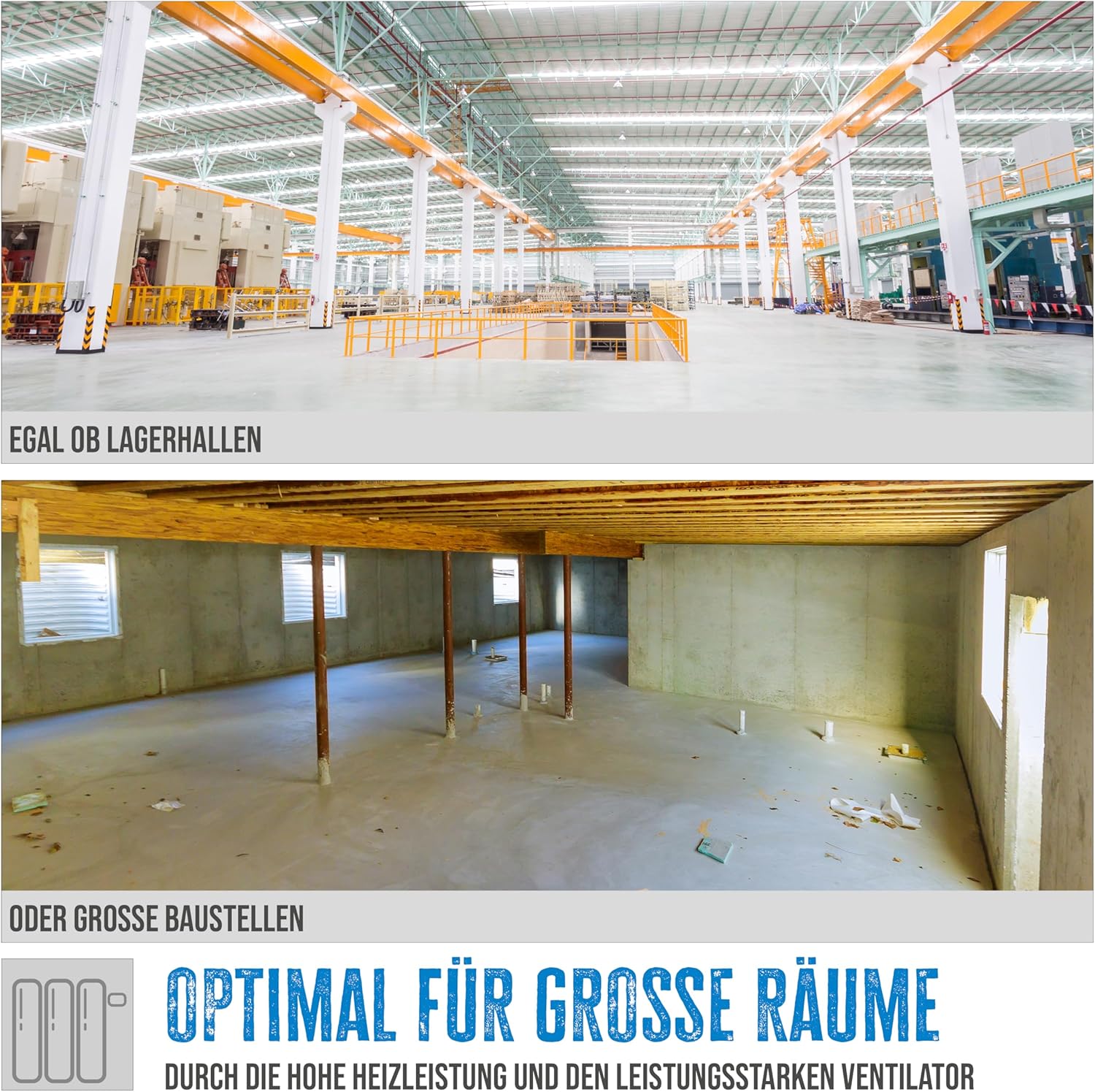 Güde Elektroheizer GH 9 E (9 kW, 2 Heizstufen 4,5/9 kW, Ventilatorfunktion, Gebläseleistung 742 m³/h, Neigungs- und Ausblaswinkel, Überhitzungsschutz, Kippschutz, stufenloser Thermostat)