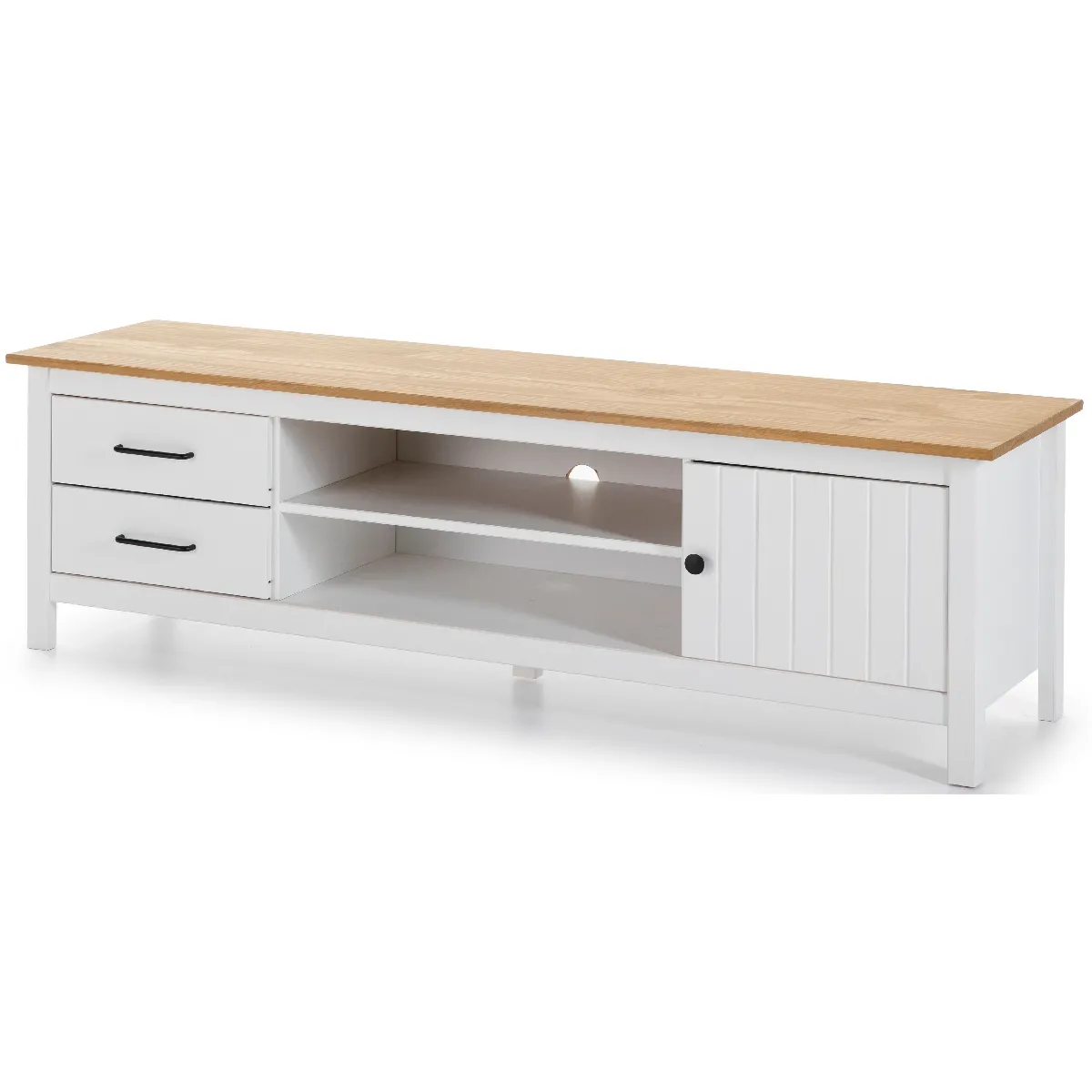 Pegane Meuble TV pin massif - 158 cm - Chêne/Blanc