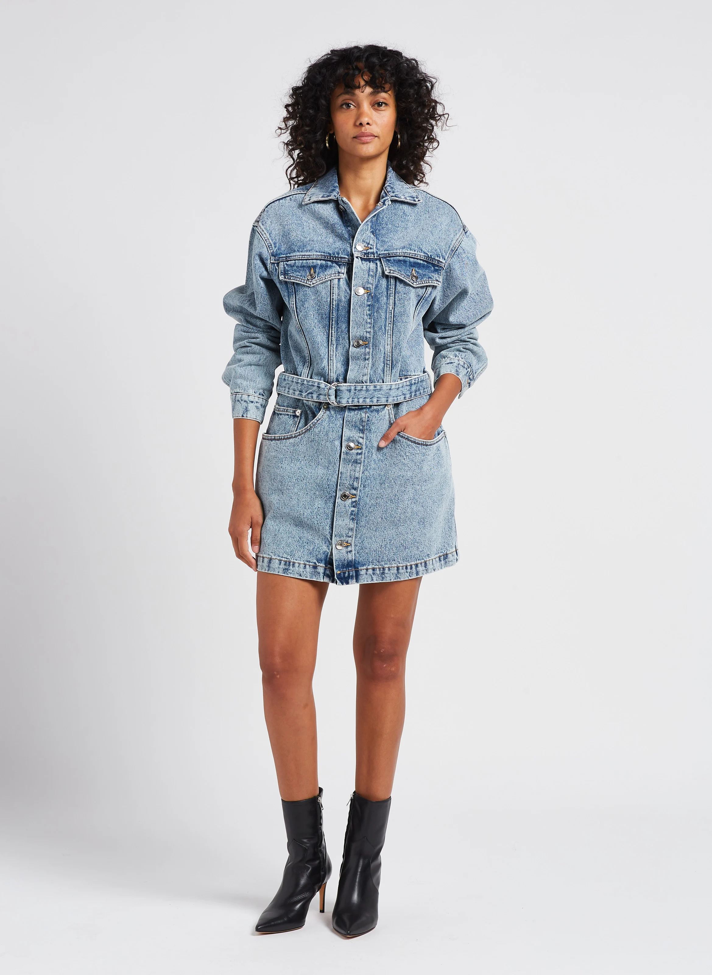 GLACIA - Robe courte droite en jean délavé | Bleu