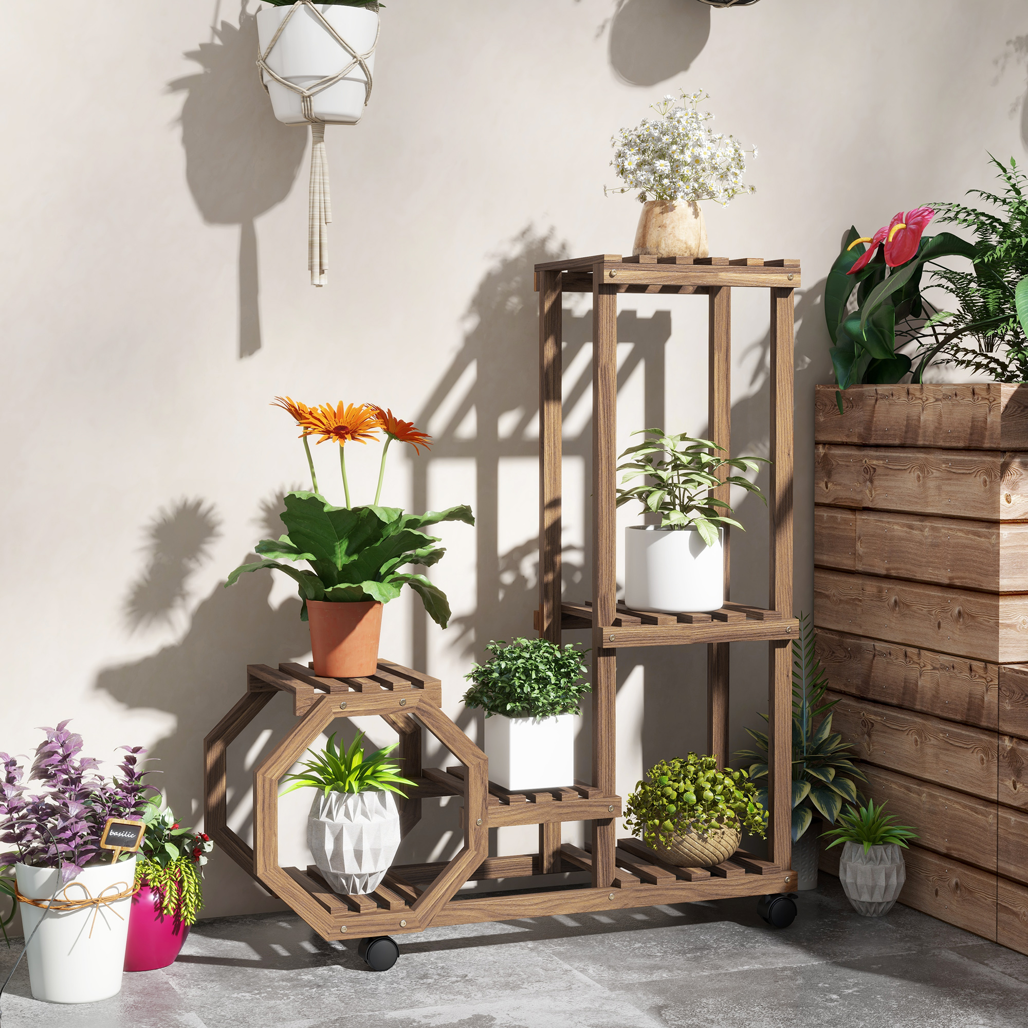 Prateleira para plantas Outsunny, carbonizada