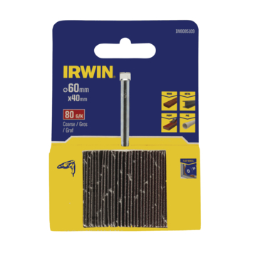Irwin lamellenschuurwiel voor (accu)boormachine. Ø60 mm. Lengte 40 mm. Korrel 80.