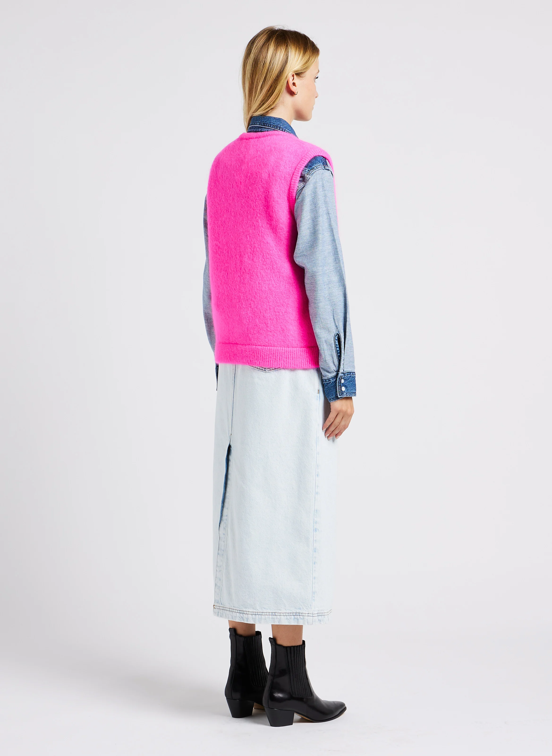 JOYBIRD - Jupe midi denim en coton | Blanc