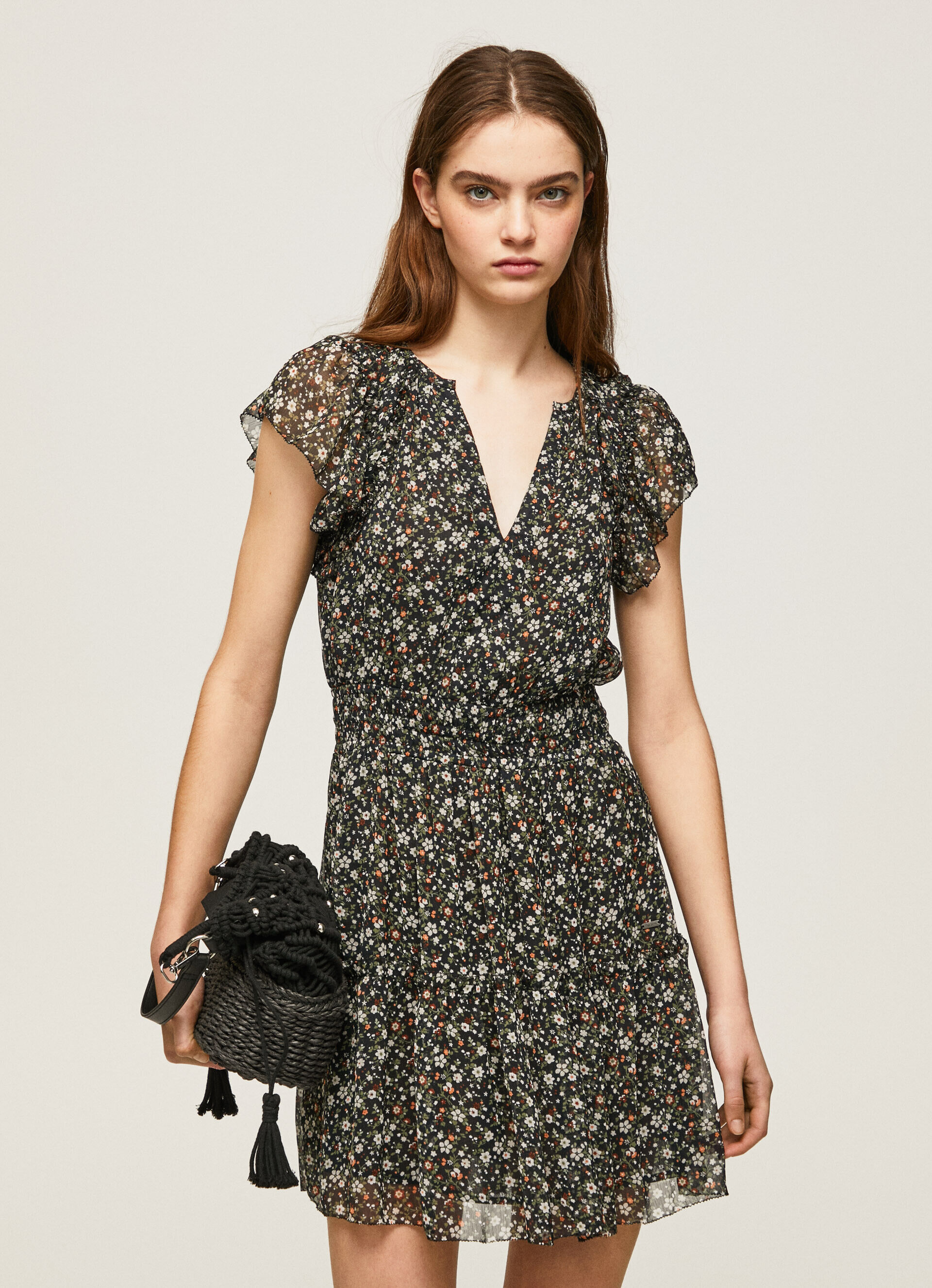 VESTIDO FLORAL DE CHIFFON - multicolorido