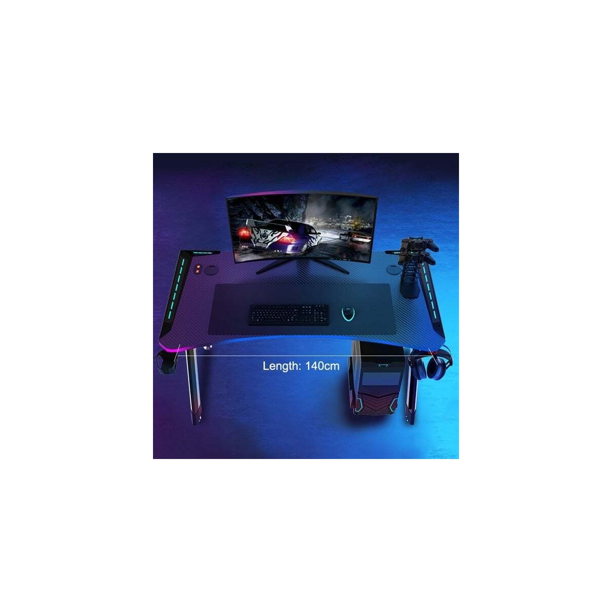 Gamingbord 140cm med RGB belysning - Svart