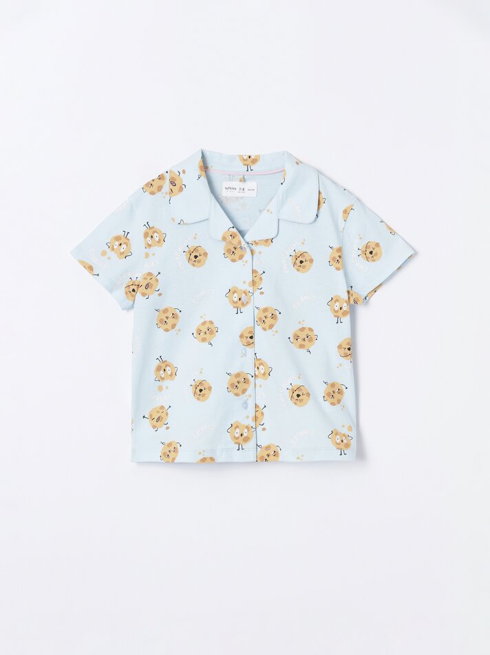 Conjunto de pijama de 3 peças e máscara para os olhos - Lavagem azul clara