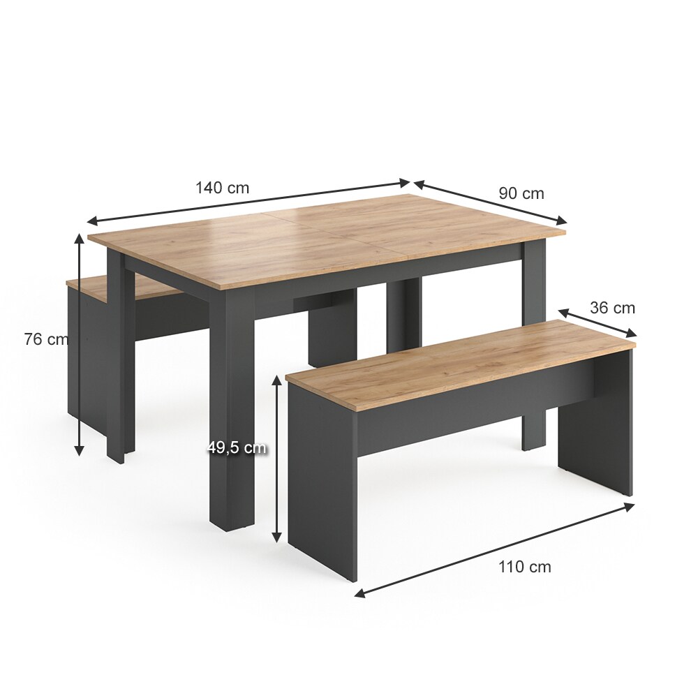 Vicco Tischgruppe Sitzgruppe Esszimmer Sentio Esstisch Küche Tisch Anthrazit